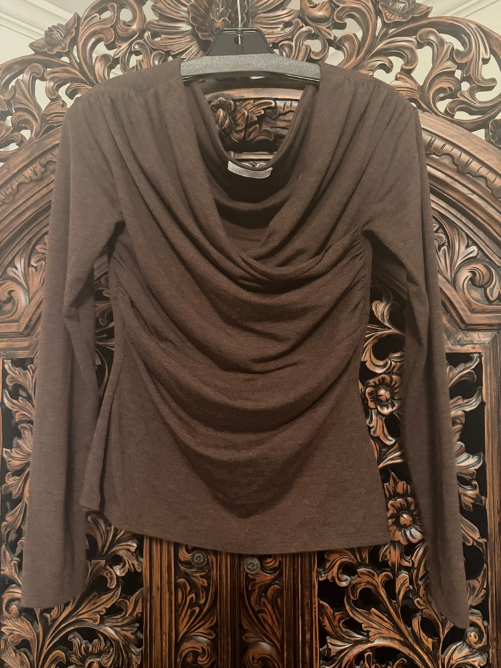 Zara Brown Draped Long-Sleeve Top